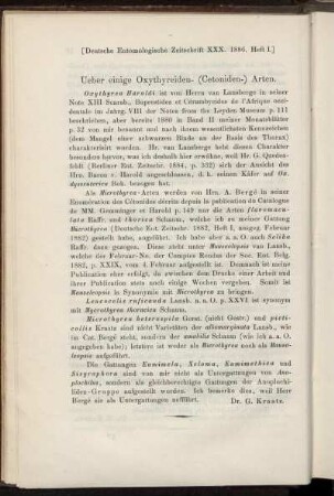 Ueber einige Oxythyreiden- (Cetoniden-) Arten