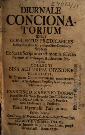 Diurnale concionatorium id est conceptus praedicabiles in singulos dies ..., [1].. Pars hyemalis