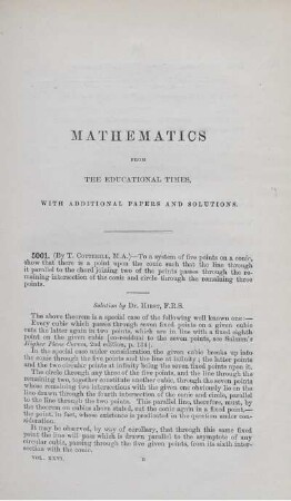 Mathematics form the educational times, with additional papers and solutions. [5001 - 5007]