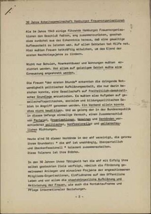 30 Jahre Arbeitsgemeinschaft Hamburger Frauenorganisationen