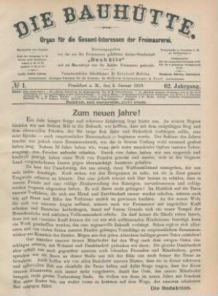 No 1. Frankfurt a. M., den 4. Januar 1919. 62. Jahrgang.