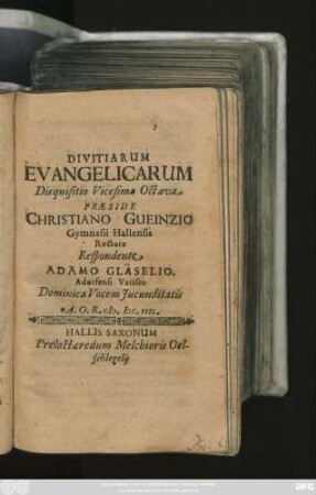 Divitiarum Evangelicarum Disquisitio Vicesima Octava