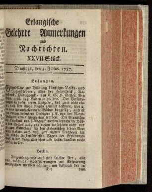 XXVII. Stück. Dienstags, den 3. Julius. 1787.