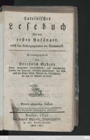 Lateinisches Lesebuch für die ersten Anfänger : nebst den Anfangsgründen der Grammatik
