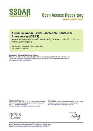 Altern im Wandel: zwei Jahrzehnte Deutscher Alterssurvey (DEAS)