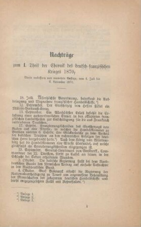 Nachträge zum I. Theil der Chronik des deutsch-französischen Krieges 1870