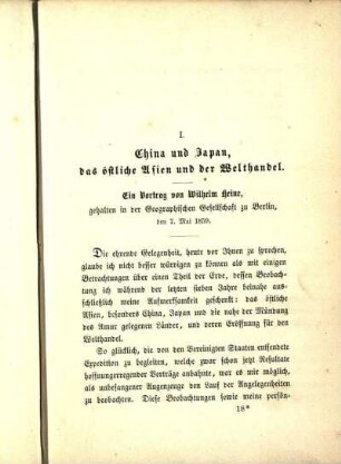 I. China und Japan, das östliche Asien und der Welthandel.