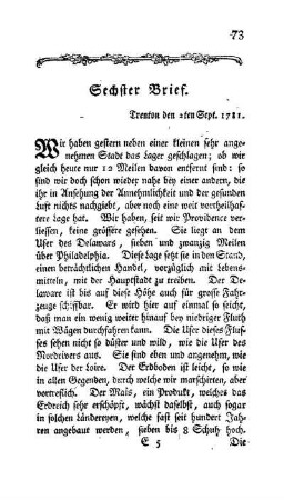 Sechster Brief - Trenton den 2ten Sept. 1781.