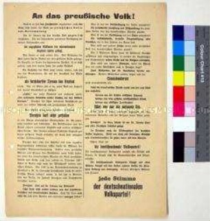Programmatischer Wahlaufruf der Deutschnationalen Volkspartei an das preußische Volk anlässlich der preußischen Landtagswahl