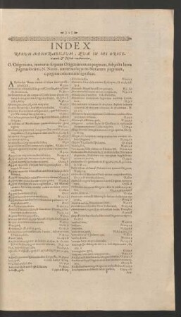 Index Rerum Memorabilium, Quae In His Origenianis & Notis continentur.