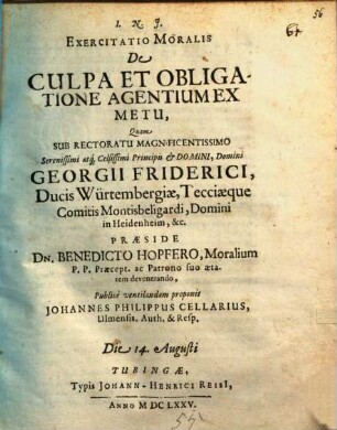 Exercitatio mor. de culpa et obligatione agentium ex metu