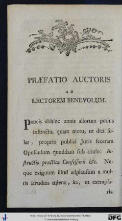 Praefatio Auctoris, Ad Lectorem Benevolum.