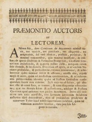 Praemonitio Auctoris Ad Lectorem.