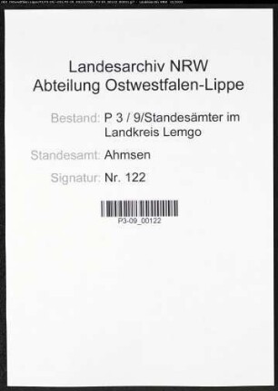 Sterberegister Standesamt Ahmsen