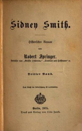 Sidney Smith : Historischer Roman, 3