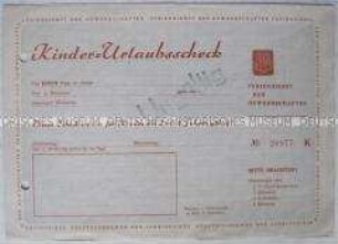 Vordruck eines Urlaubs-Schecks für Kinder (blanko)