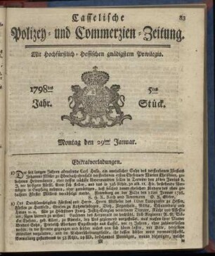 5tes Stueck, Montag den 29ten Januar 1798
