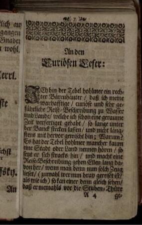 An den Curiösen Leser