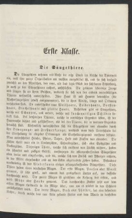 Erste Klasse. Die Säugethiere.