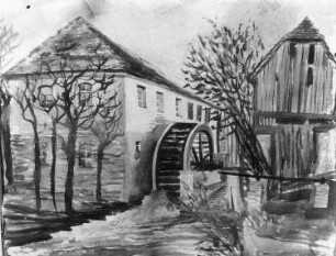 Großkmehlen-Kleinkmehlen. Ehem. Mühle, Aquarell, Repro 1988