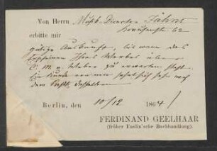 Brief an Friedrich Wilhelm Jähns : 10.12.1864