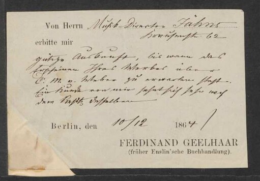 Brief an Friedrich Wilhelm Jähns : 10.12.1864