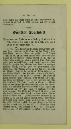 Fünfter Abschnitt. Von den verschiedenen Lichtgestalten des Mondes, so wie von den Mond- und Sonnenfinsternissen