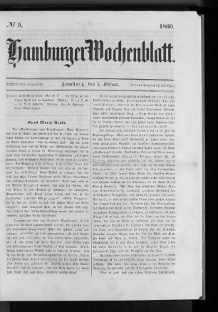 Nr. 5 1860. Hamburger Wochenblatt.