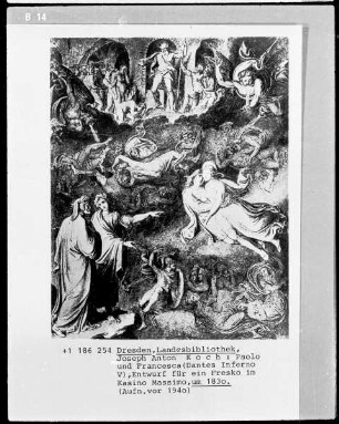 Paolo und Francesca (Dantes Inferno V). Entwurf für ein Fresko im Kasino Massimo
