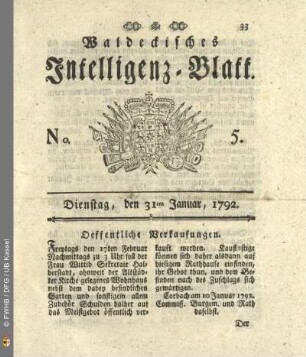 No. 5. Dienstag, den 31ten Januar, 1792