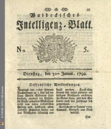 No. 5. Dienstag, den 31ten Januar, 1792