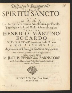 Disputatio Inauguralis De Spiritu Sancto