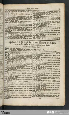 Inhalt des Gesang der dreyen Männer im Feuer [...].