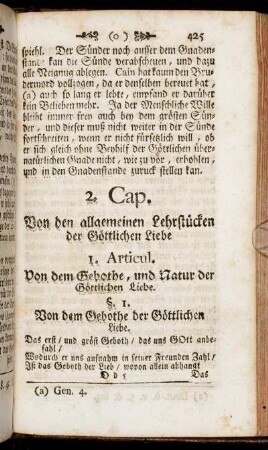 1. Articul. Von dem Gebothe, und Natur der Göttlichen Liebe.