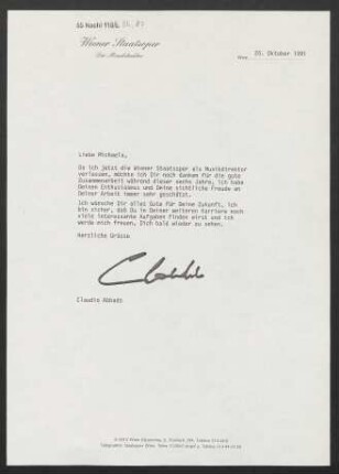Brief an Unbekannt, 20.10.1991