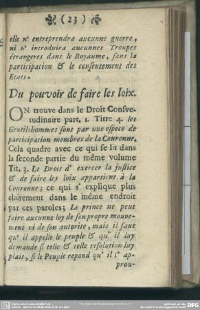 Du pouvoir de faire les loix