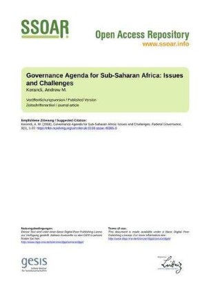 Governance Agenda for Sub-Saharan Africa: Issues and Challenges
