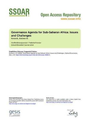 Governance Agenda for Sub-Saharan Africa: Issues and Challenges