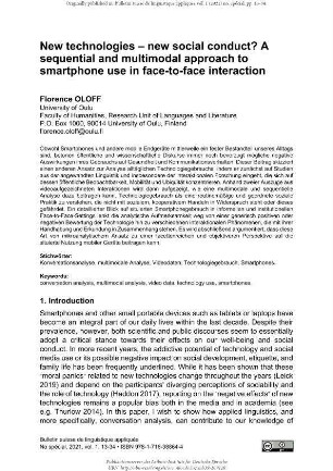 New technologies – new social conduct? A sequential and multimodal approach to smartphone use in face-to-face interaction