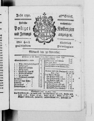 48tes Stück., Ausgabe vom 30. November 1791