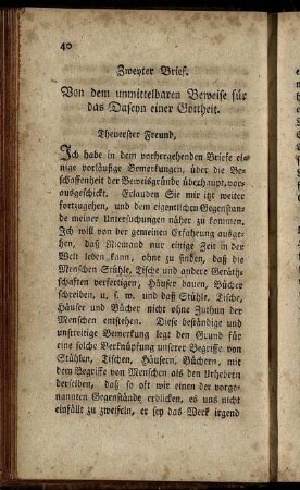 Zweyter Brief. Von dem unmittelbaren Beweise für das Daseyn einer Gottheit.