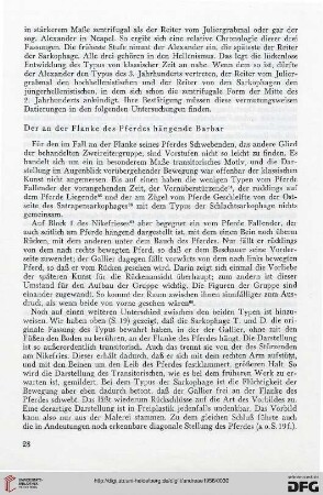 Der an der Flanke des Pferdes hängende Barbar