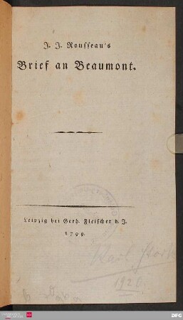 J. J. Rousseau's Brief an Beaumont