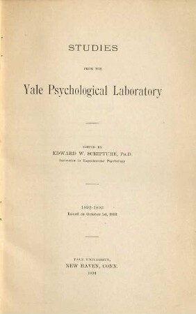 Studies from the Yale Psychological Laboratory, 1892/93