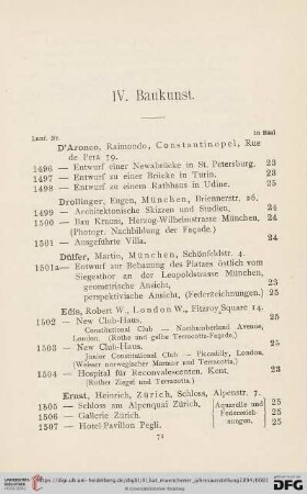 IV. Baukunst (Nr. 1496 - 1532)