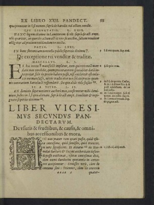 Liber vicesimus secundus Pandectarum. De usuris & fructibus, & causis, ...