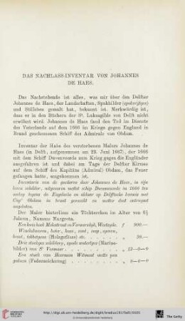 Das Nachlass-Inventar von Johannes de Haes
