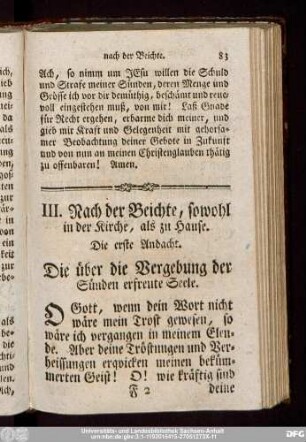 Die erste Andacht. Die über die Vergebung der Sünden erfreute Seele.