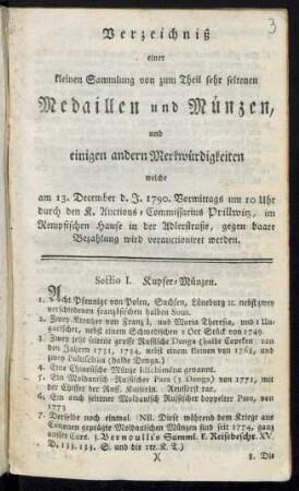 Sectio I. Kupfer-Münzen.