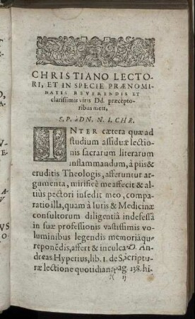 Christiano Lectori, Et In Specie Prænominatis Reverendis Et clarissimis viris Dd. præceptoribus meis.